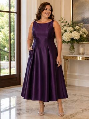 NWT Adrianna Papell Purple Satin Fit & Flare Formal Dress